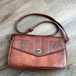👜 Vintage Meeker Tooled Leather Bag with Coin Purse – Rustic Elegance